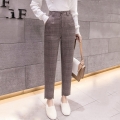 New Korean Office Plaid Capris Pants Women Casual Loose Streetwear Harem Suit Pants High Waist Elegant Straight Trousers