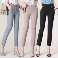 High-Quality Cotton Linen Casual Formal Ankle-Length Pants Women High -Wiast Big Size Slim Suit Pants Elegant OL Capris Trousers