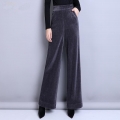 Spring women fashion corduroy wide leg pants ladies high waist casual trousers office OL style loose solid pant