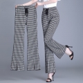 Houndstooth High Waist Slit Slim Flared Pants New Women Elegant Style Classic Oversize 4XL Pants Female Causal Vintage Trousers