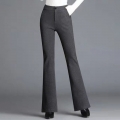 Casual High Waist Solid Gray Slim Woolen Flared Pants Korean Style Classic Pants Female Formal Chic Big Size 4XL Flare Trousers