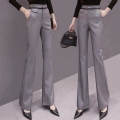 Korean Women Fashion Casual Solid Flare Pants Office Ladies High Waist Work Straight Leg Trousers Female Elegant Slim Pant
