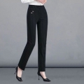 Mom Black Korean Women Casual Oversized Straight Pants Office Ladies Elegant Work Pant Female Basic High Waist Capris Trousers