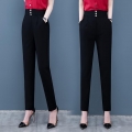 Women Elegant Plaid Button Fly Straight Pants Ladies Black High Waste Casual Harem Pant Female Korean Streetwear Chic Trousers