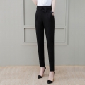 Office Ladies Elegant Striped Chic Straight Pants Women Korean Design High Waist Trousers Female Black Capris Basic Casual Pant