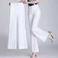 Women's Fit Pearl Metal Decorate Flared Pants Female Office Business Classic Suit Pant Korean Vintage Design Straight Trousers