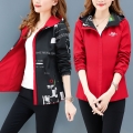 Streetwear Hooded Printed jacket women And Causal windbreaker Basic Jackets 2019 New Reversible baseball Zippers jacket 4XL
